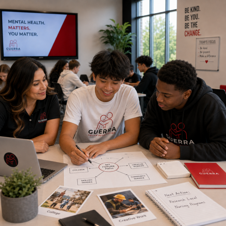 Teens working together on mental wellness activities